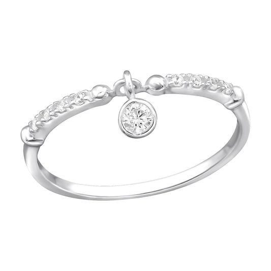 CZ Crystal Lined Dangling Gem Ring - 925 Sterling Silver
