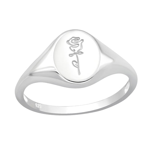 Rose Signet Ring - 925 Sterling Silver