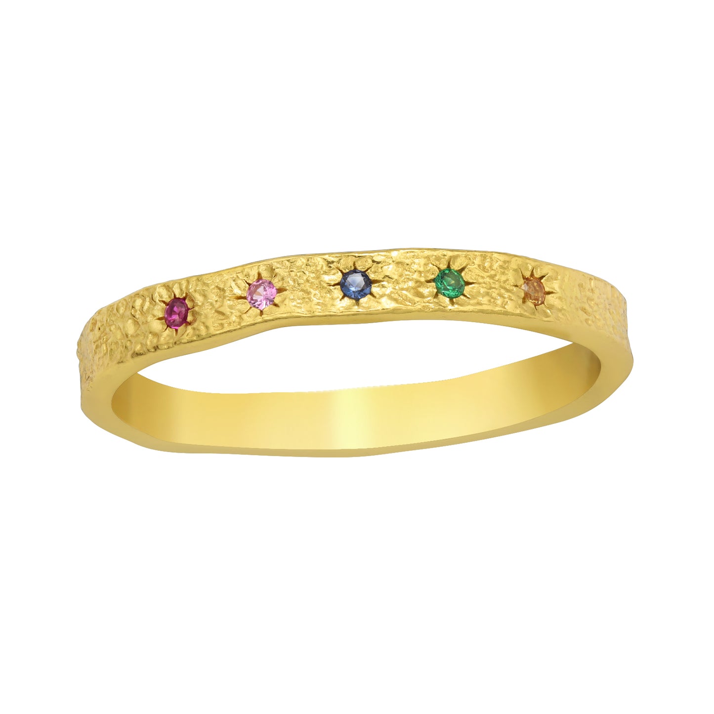 Multicolor Crystal Lined Ring - Gold Plated 925 Sterling Silver