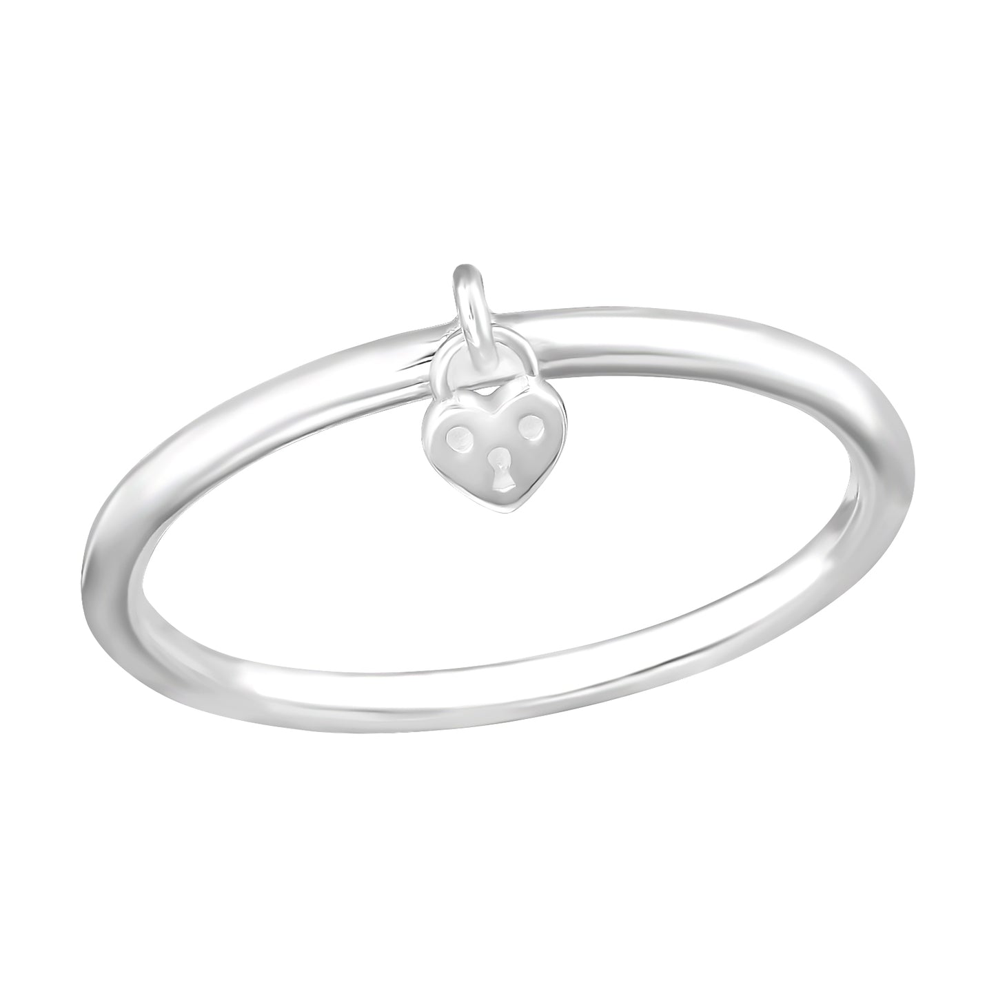 Dangling Heart Lock Ring - 925 Sterling Silver