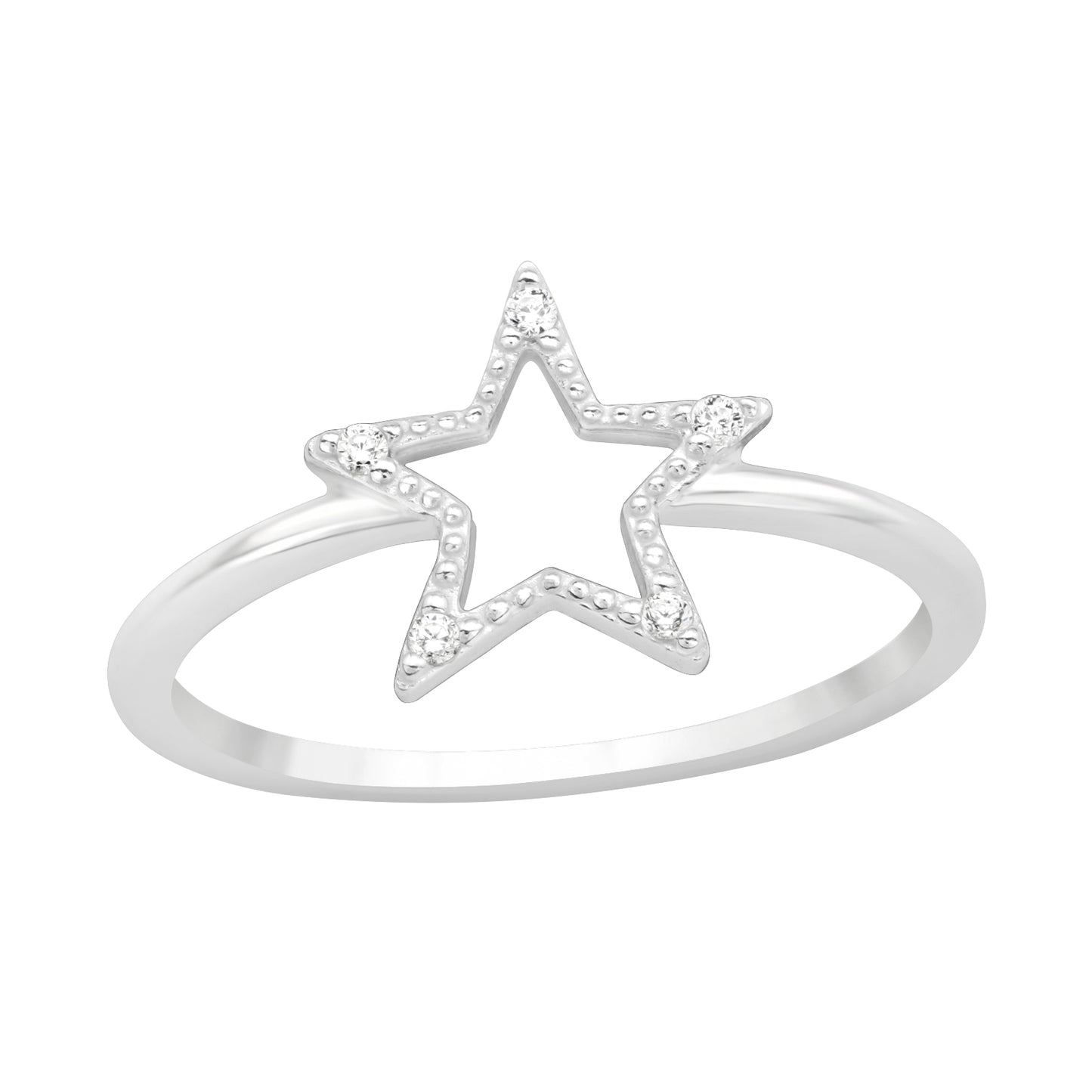 CZ Crystal Star Outline Ring - 925 Sterling Silver