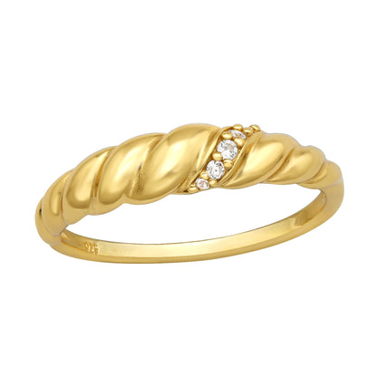 CZ Crystal Croissant Ring - Gold Plated 925 Sterling Silver