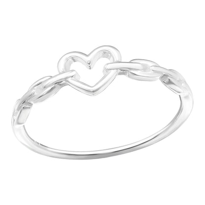 Heart Center Ring with Chain Band - 925 Sterling Silver