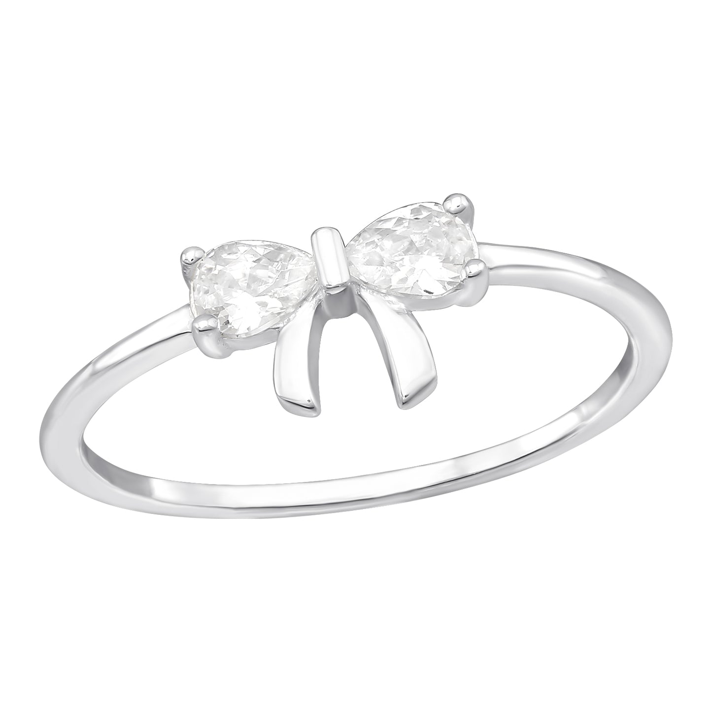 CZ Crystal Bow Ring - 925 Sterling Silver