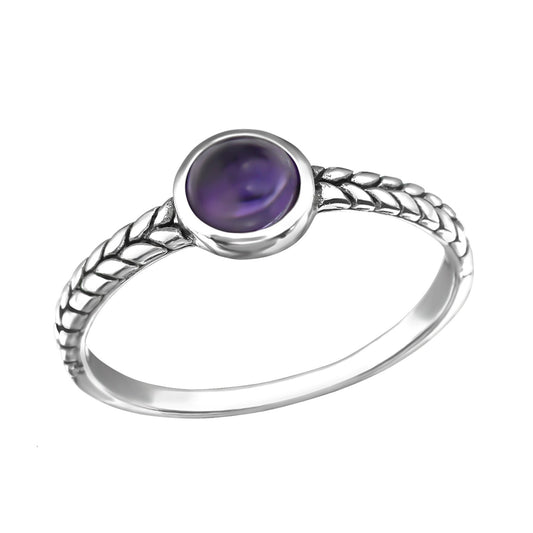 Amethyst Stone Braided Ring - Oxidized 925 Sterling Silver