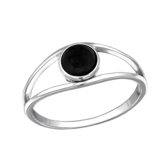 Double Line Black Onyx Stone Ring - 925 Sterling Silver