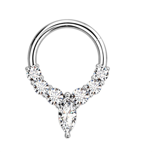 Precision All CZ Crystal Lined and Marquise Center Hinged Segment Ring - 316L Stainless Steel