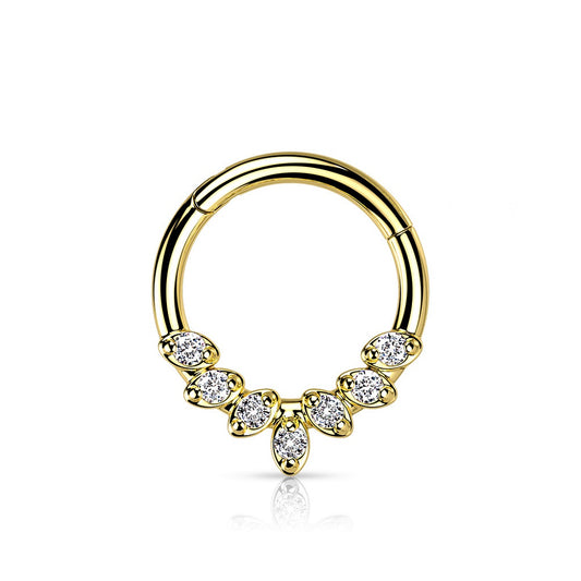 Multi CZ Crystal Leaves Lined Hinged Segment Ring  - 316L Stainless Steel