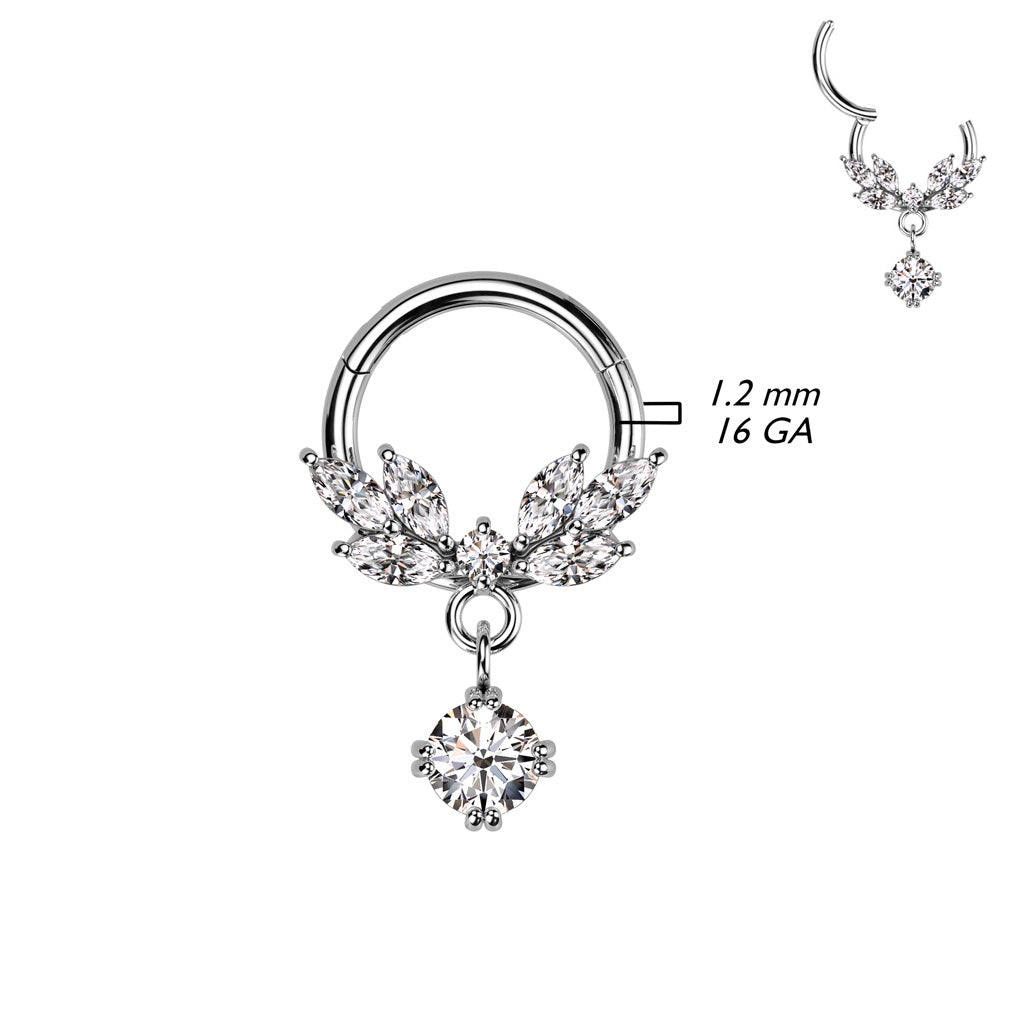 CZ Crystal Vine with Dangling Gem Hinged Segment Ring  - 316L Stainless Steel