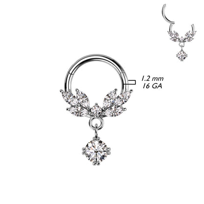 CZ Crystal Vine with Dangling Gem Hinged Segment Ring  - 316L Stainless Steel