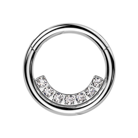 Inner CZ Crystal Lined Hinged Segment Clicker Ring - 316L Stainless Steel