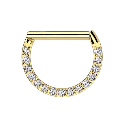 CZ Crystal Lined Front Facing Septum Clicker Ring - 316L Stainless Steel