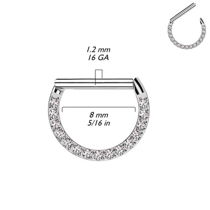 CZ Crystal Lined Front Facing Septum Clicker Ring - 316L Stainless Steel