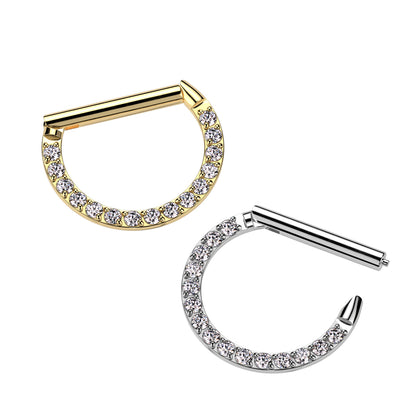 CZ Crystal Lined Front Facing Septum Clicker Ring - 316L Stainless Steel