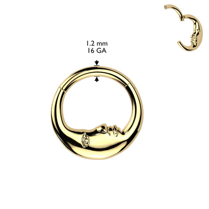 Moon Face Hinged Segment Clicker Ring - 316L Stainless Steel