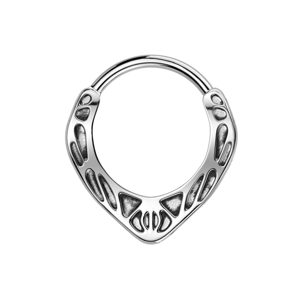Pointed Tribal Design Hinged Segment Clicker Ring - 316L Stainless Steel