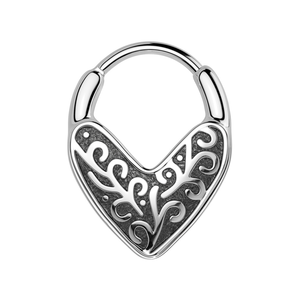 Tribal Heart Hinged Segment Clicker Ring - 316L Stainless Steel