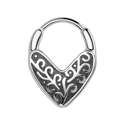 Tribal Heart Hinged Segment Clicker Ring - 316L Stainless Steel