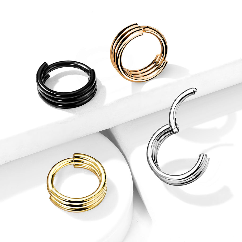 Triple Layered Hoops Hinged Segment Ring - 316L Stainless Steel