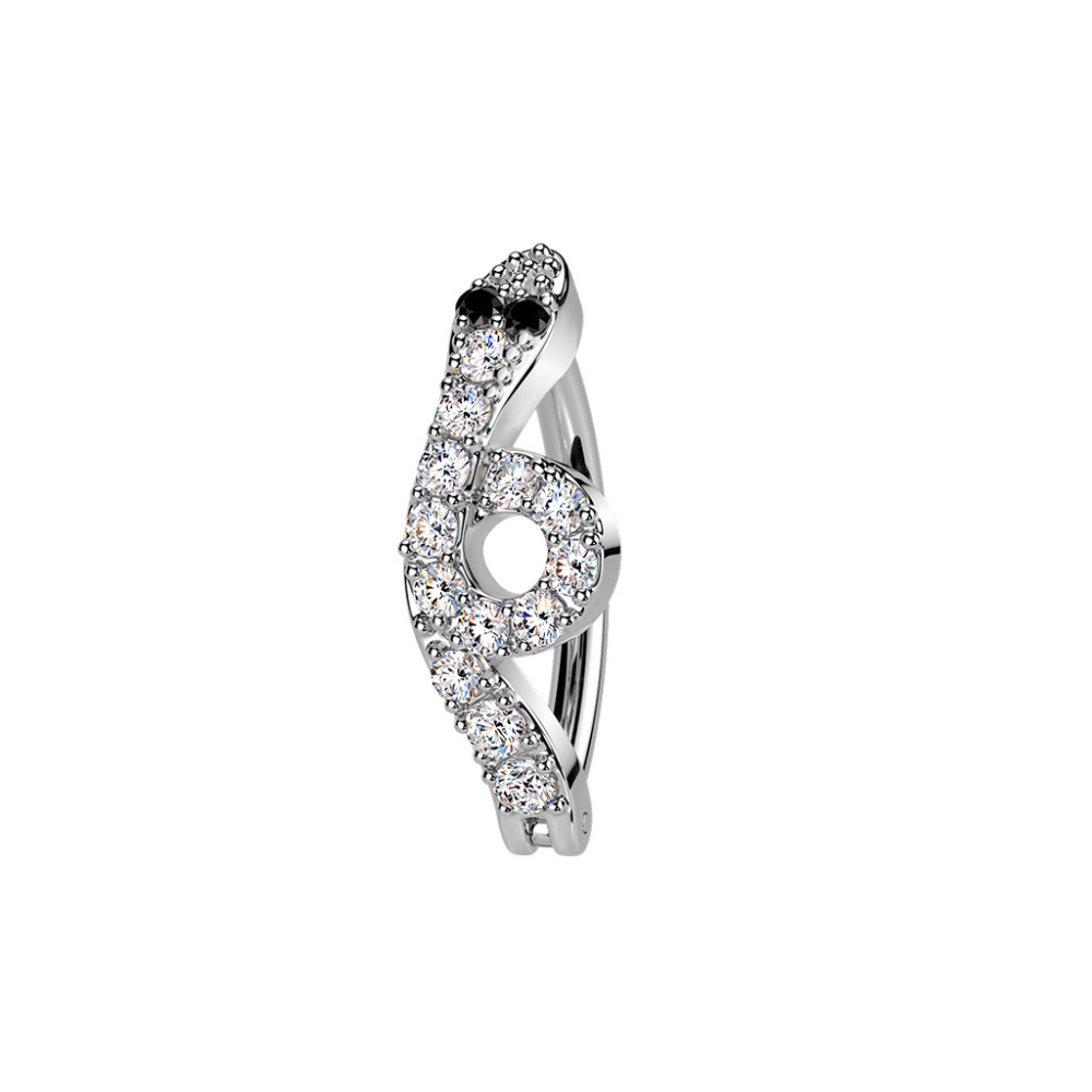 CZ Crystal Snake Hinged Curved Bar Clicker Belly Button Ring - 316L Stainless Steel
