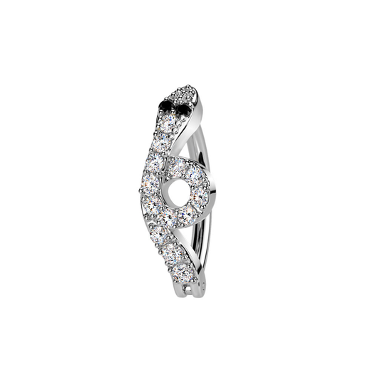 CZ Crystal Snake Hinged Curved Bar Clicker Belly Button Ring - 316L Stainless Steel