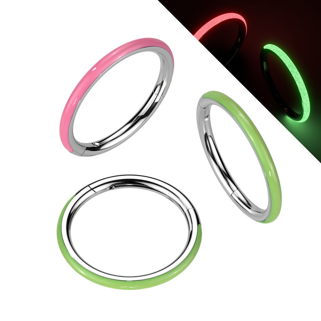 Glow in the Dark Lined Hinged Segment Ring - F136 Implant Grade Titanium