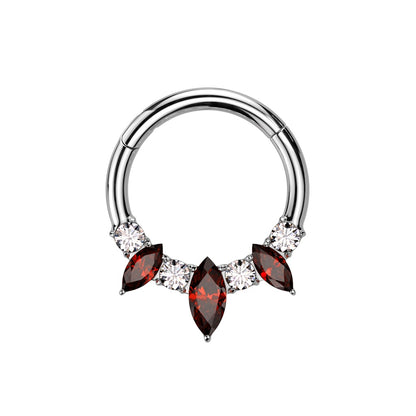 Triple Marquise and CZ Crystal Lined Hinged Segment Ring - F136 Implant Grade Titanium