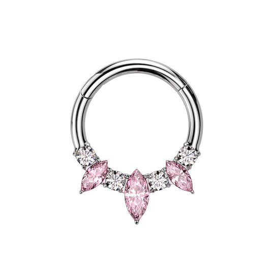 Triple Marquise and CZ Crystal Lined Hinged Segment Ring - F136 Implant Grade Titanium