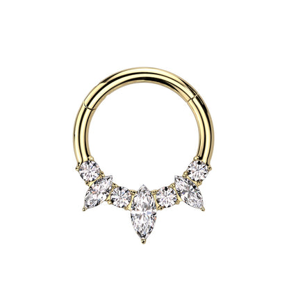 Triple Marquise and CZ Crystal Lined Hinged Segment Ring - F136 Implant Grade Titanium