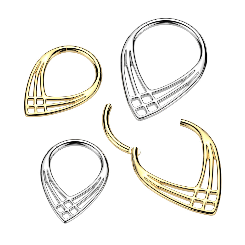 Triple Cross Pattern Weave Teardrop Shaped Hinged Segment Ring - ASTM F-136 Implant Grade Titanium