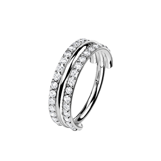 Stacked Double CZ Crystal Lined Hinged Segment Ring - G23 Implant Grade Titanium