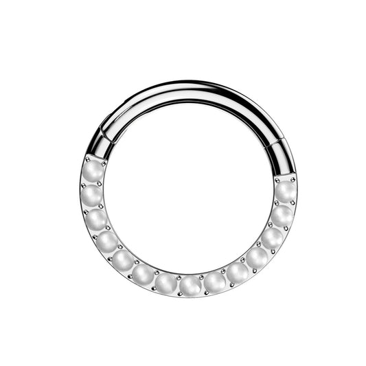 Synthetic Pearl Lined Front Hinged Segment Clicker Ring - ASTM F-136 Implant Grade Titanium