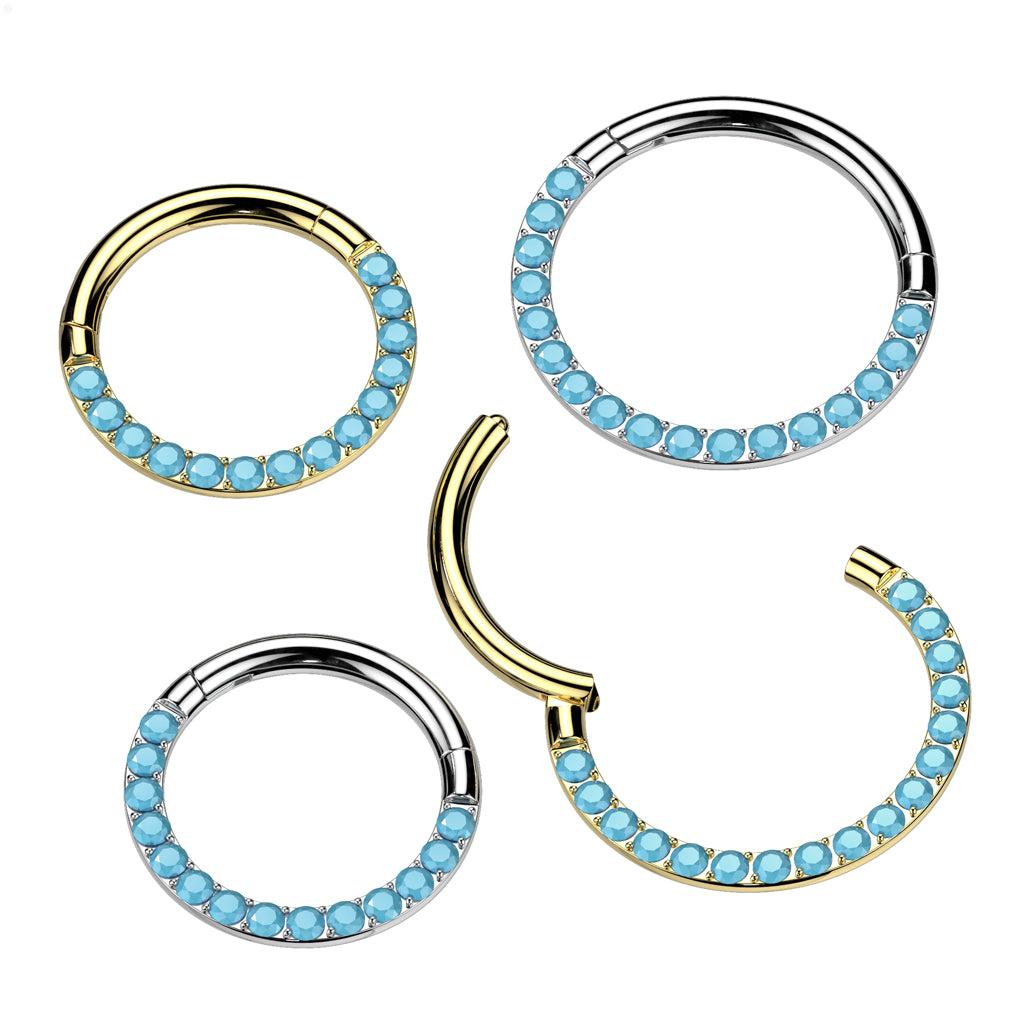 Synthetic Turquoise Lined Front Hinged Segment Clicker Ring - ASTM F-136 Implant Grade Titanium