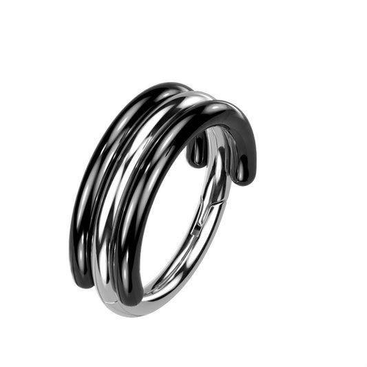 Triple Stacked Black Edged Hoops Hinged Segment Ring - G23 Implant Grade Titanium