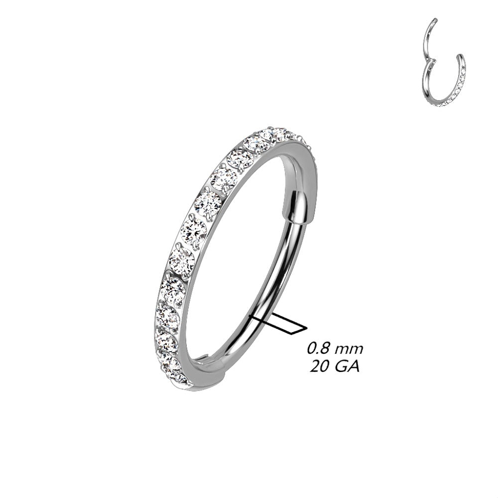 CZ Crystal Paved Sides Hinged Segment Ring - G23 Implant Grade Titanium