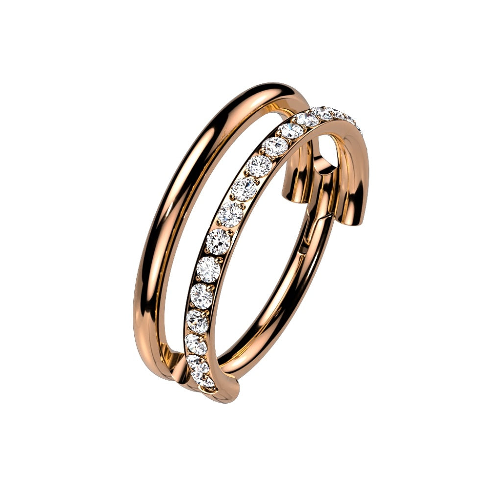 Plain and CZ Crystal Lined Double Hoop Hinged Segment Ring - G23 Implant Grade Titanium