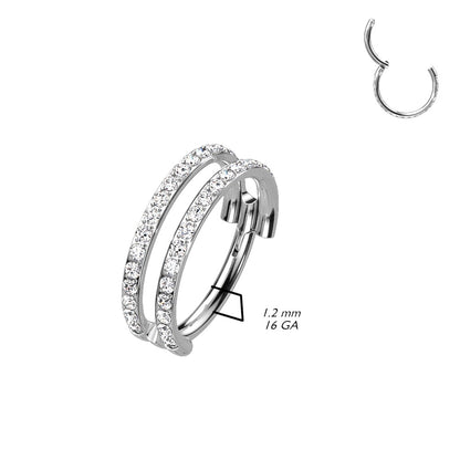 CZ Crystal Paved Double Hoops Hinged Segment Ring - G23 Implant Grade Titanium