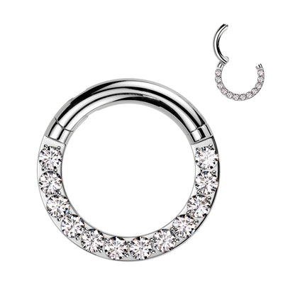 Large Gauge CZ Crystal Lined Hinged Segment Clicker Ring - F136 Implant Grade Titanium