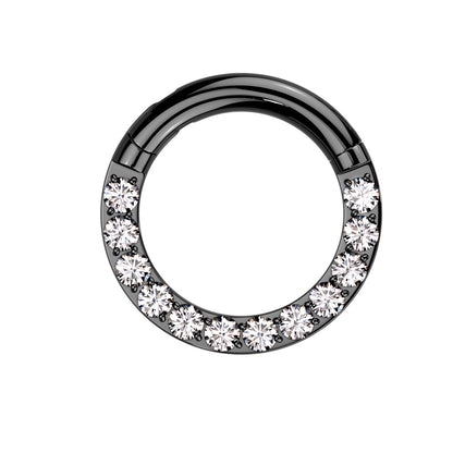 Large Gauge CZ Crystal Lined Hinged Segment Clicker Ring - F136 Implant Grade Titanium