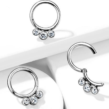 Triple Bezel Set Crystal Lined Hoop Hinged Segment Ring - G23 Implant Grade Titanium