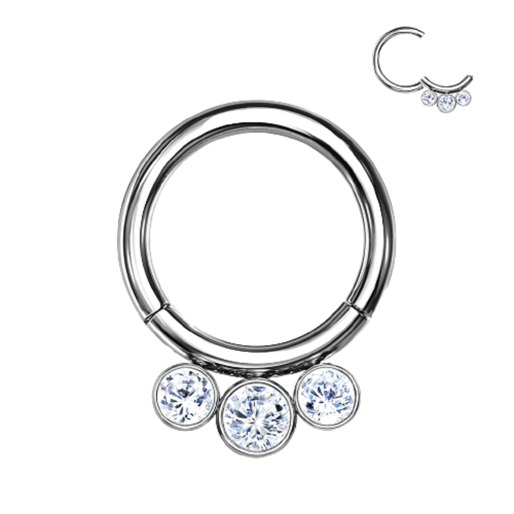 Triple Bezel Set Crystal Lined Hoop Hinged Segment Ring - G23 Implant Grade Titanium