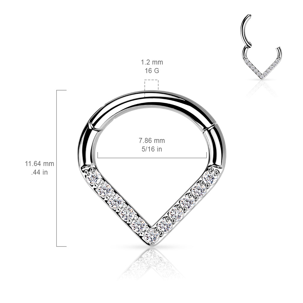 CZ Crystal Paved Chevron Shaped Segment Ring - G23 Implant Grade Titanium