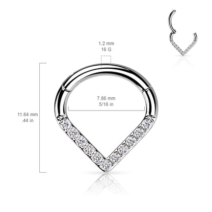 CZ Crystal Paved Chevron Shaped Segment Ring - G23 Implant Grade Titanium