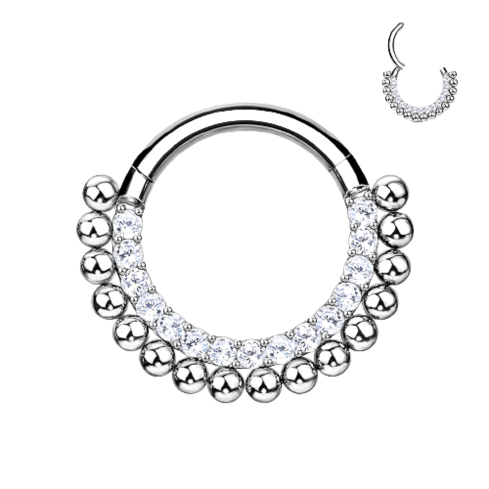 CZ Crystal and Ball Lined Hoop Cartilage Helix Daith Septum Hinged Segment Ring
 - G23 Implant Grade Titanium