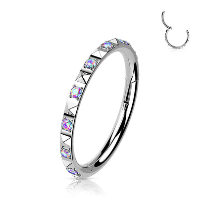 Hoop with CZ Paved In Between Pyramid Cuts Hinged Segment Ring - Implant Grade Titanium