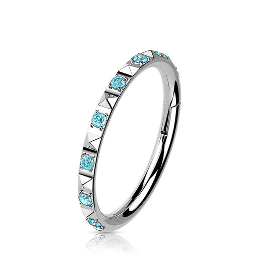 Hoop with CZ Paved In Between Pyramid Cuts Hinged Segment Ring - Implant Grade Titanium