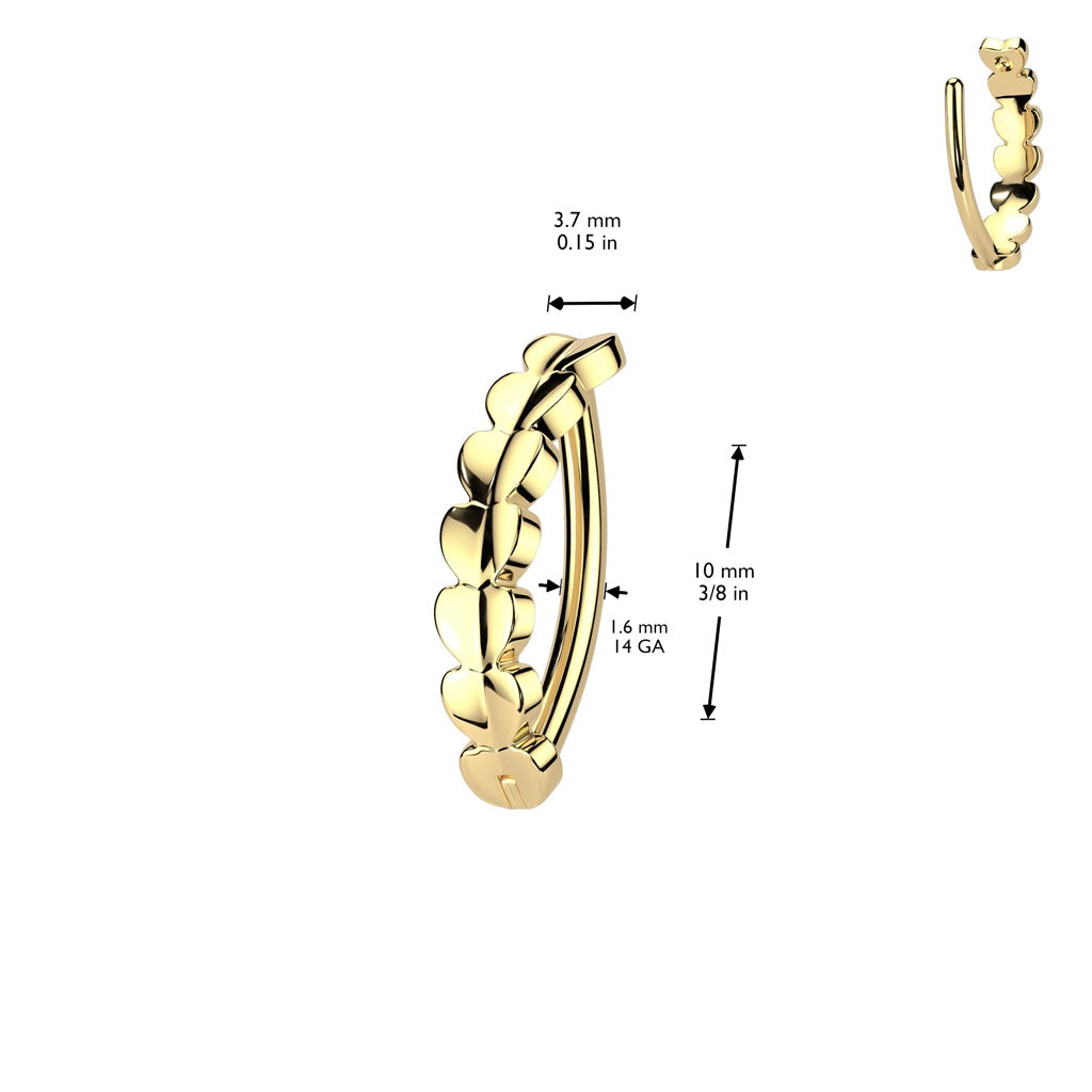 Heart Lined Hinged Curved Bar Belly Button Ring - ASTM F-136 Implant Grade Titanium