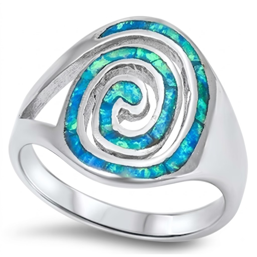 Blue Lab Opal Spiral Ring - 925 Sterling Silver