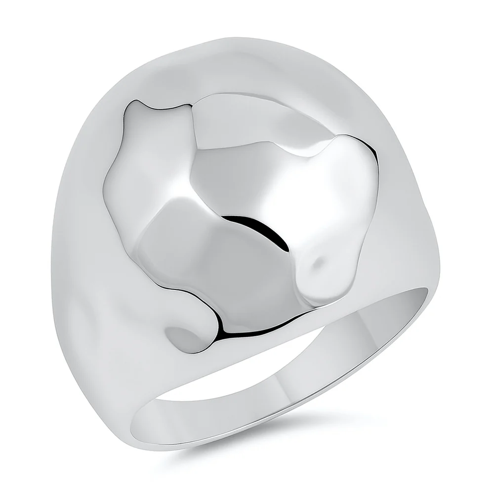 Polished Hammered Dome Statement Ring - 925 Sterling Silver