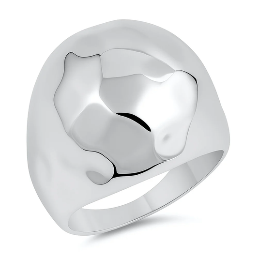 Polished Hammered Dome Statement Ring - 925 Sterling Silver
